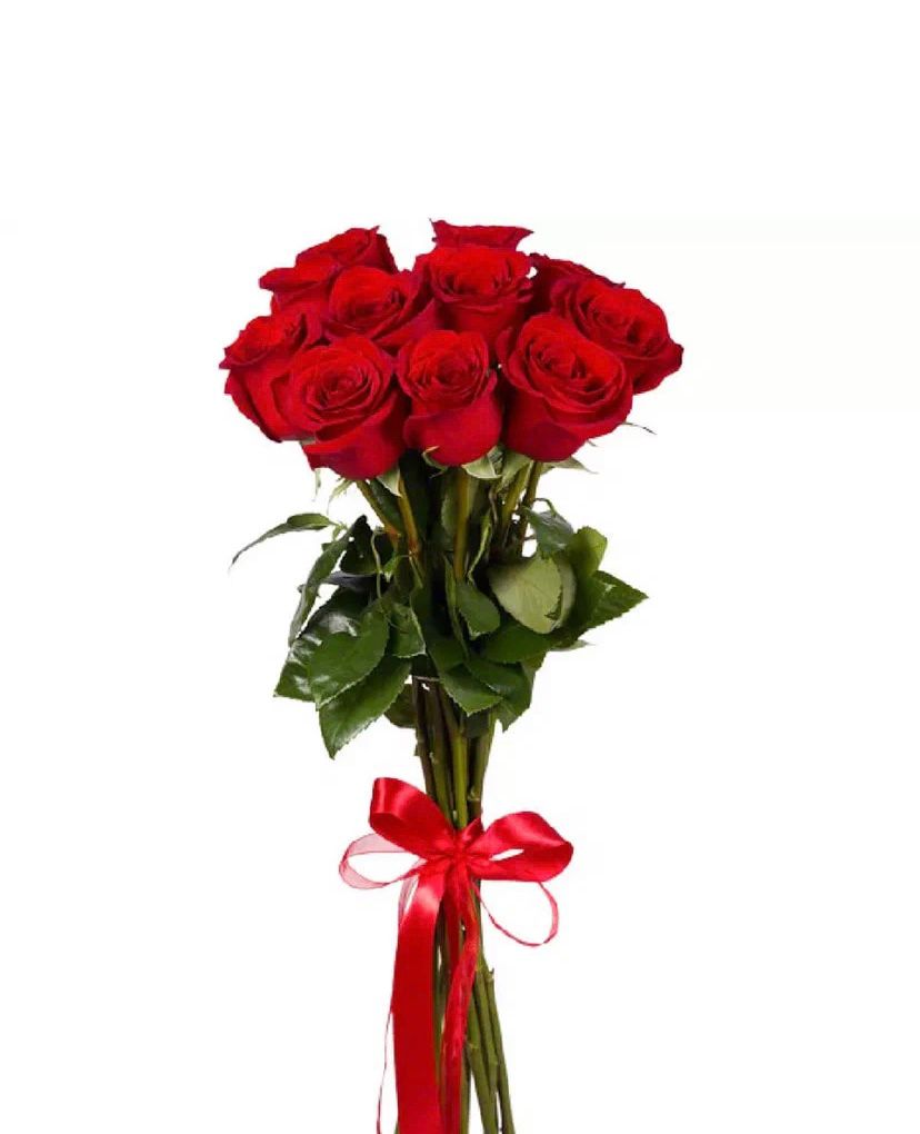 Красные розы с лентой 11 шт