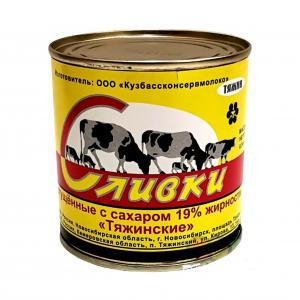 Сливки сгущенные с сахаром "Тяжин" 19% ж/б, 340г